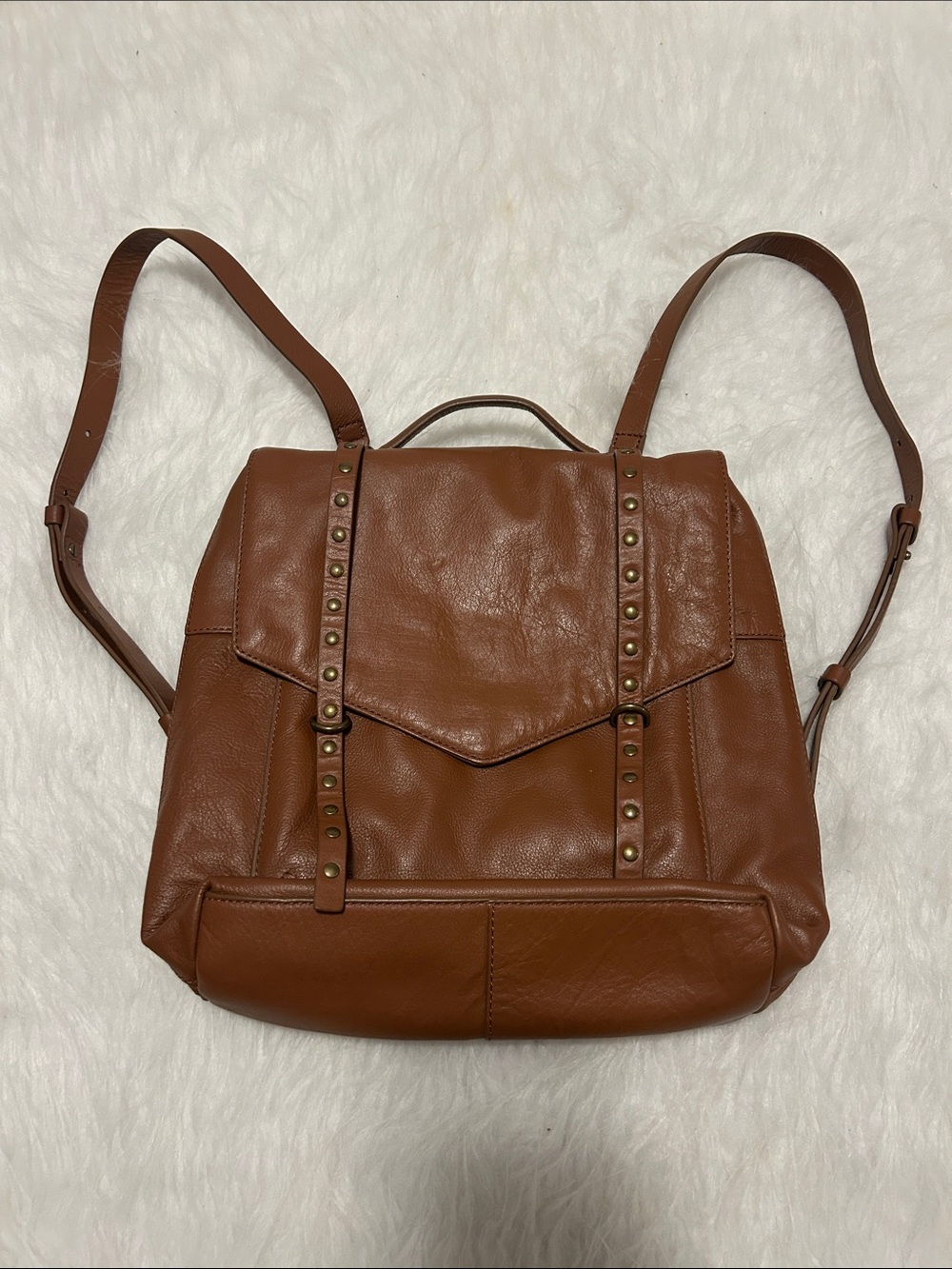 Lucky Brand Tan Studded Faux Leather Backpack - Stylish Everyday Bag